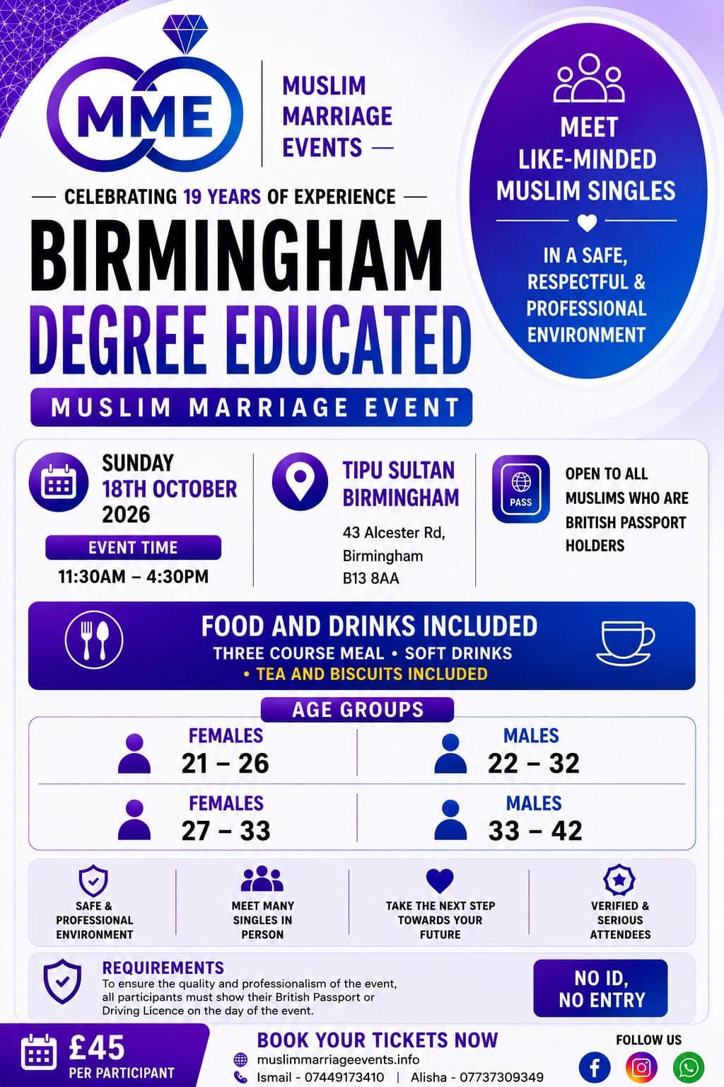 Muslim Marriage Events Birmingham – Degree Educated Professionals Muslim Marriage Event on Sunday 18th October 2026 at Tipu Sultan Restaurant, 43 Alcester Road, Moseley, Birmingham, B13 8AA.