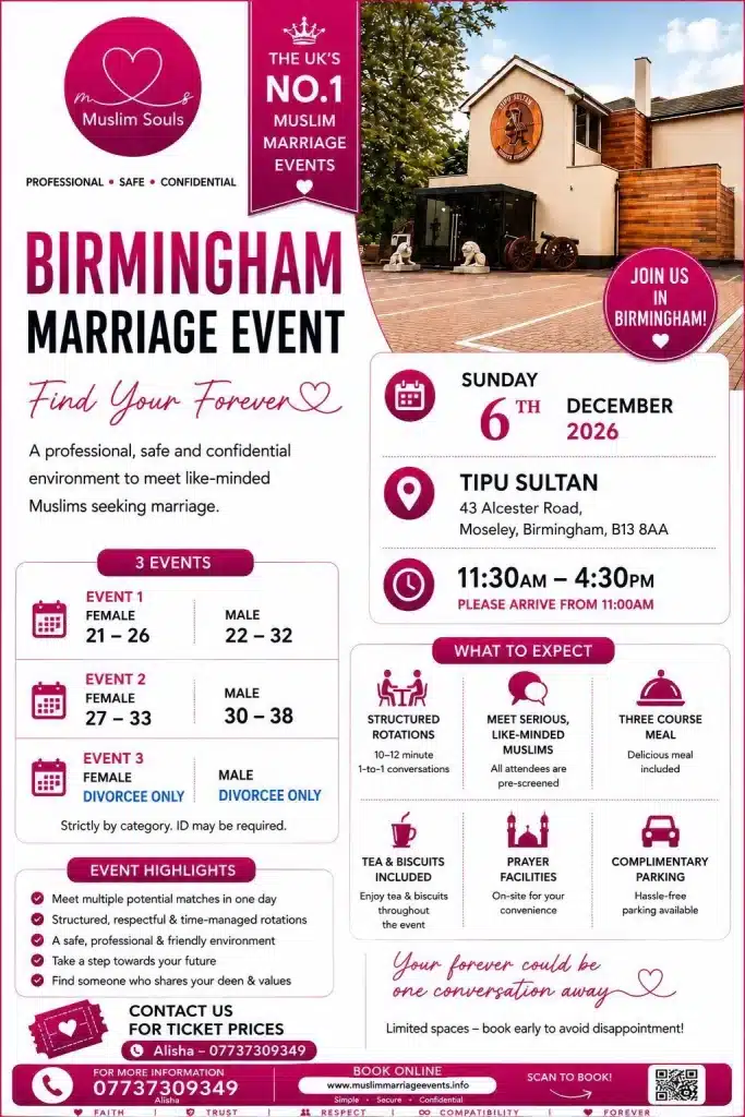 Muslim Marriage Events Birmingham – 3 Age Groups
