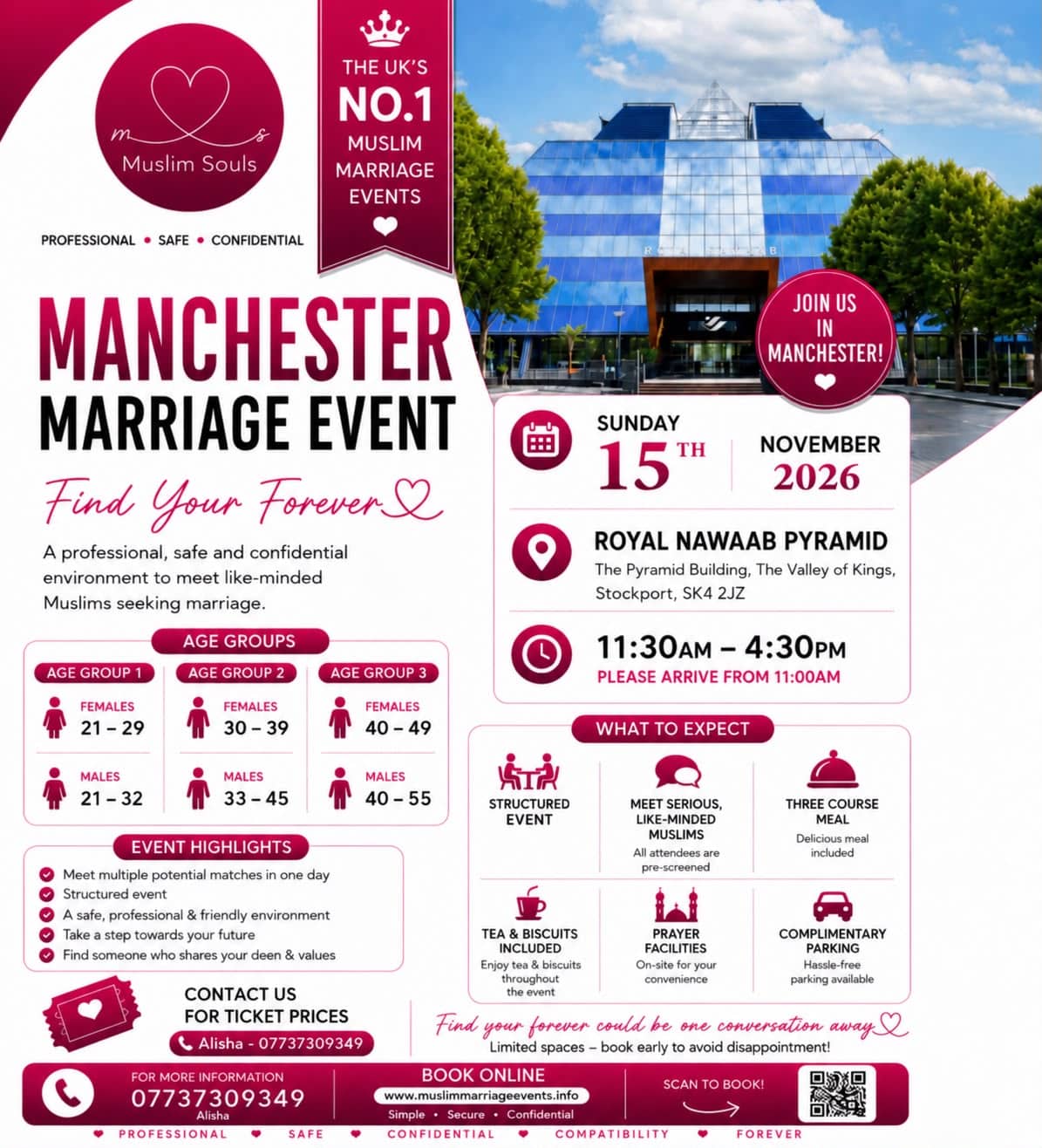 Muslim Marriage Event Manchester - 3 Age Groups on Sunday 15th November 2026 at Royal Nawaab Pyramid, Valley of the Kings, Stockport, SK4 2JU