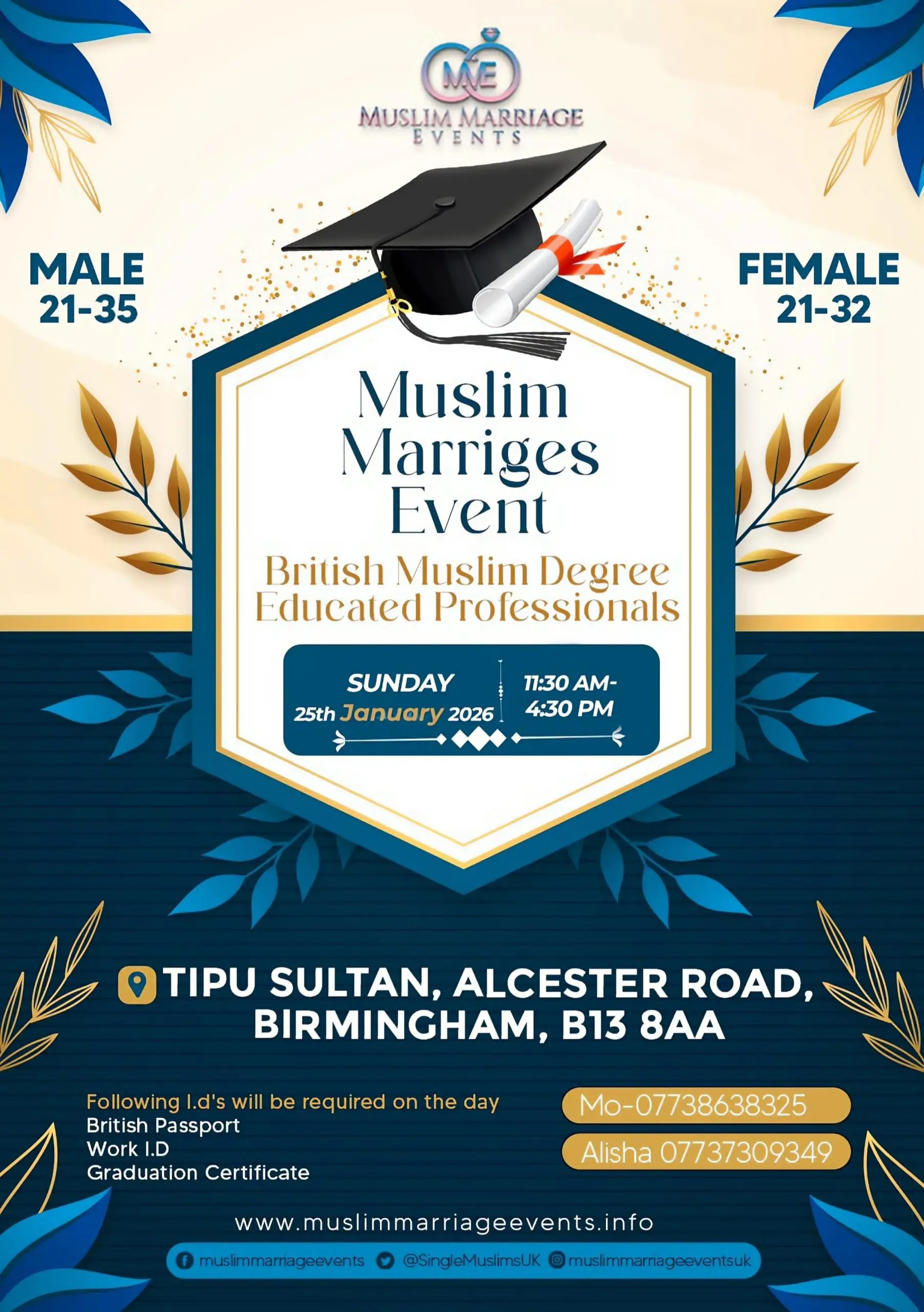 Birmingham Exclusive Degree Educated Professionals Event, Sunday 25th January 2026 at Tipu Sultan, 43 Alcester Road, Moseley, Birmingham, B13 8AA