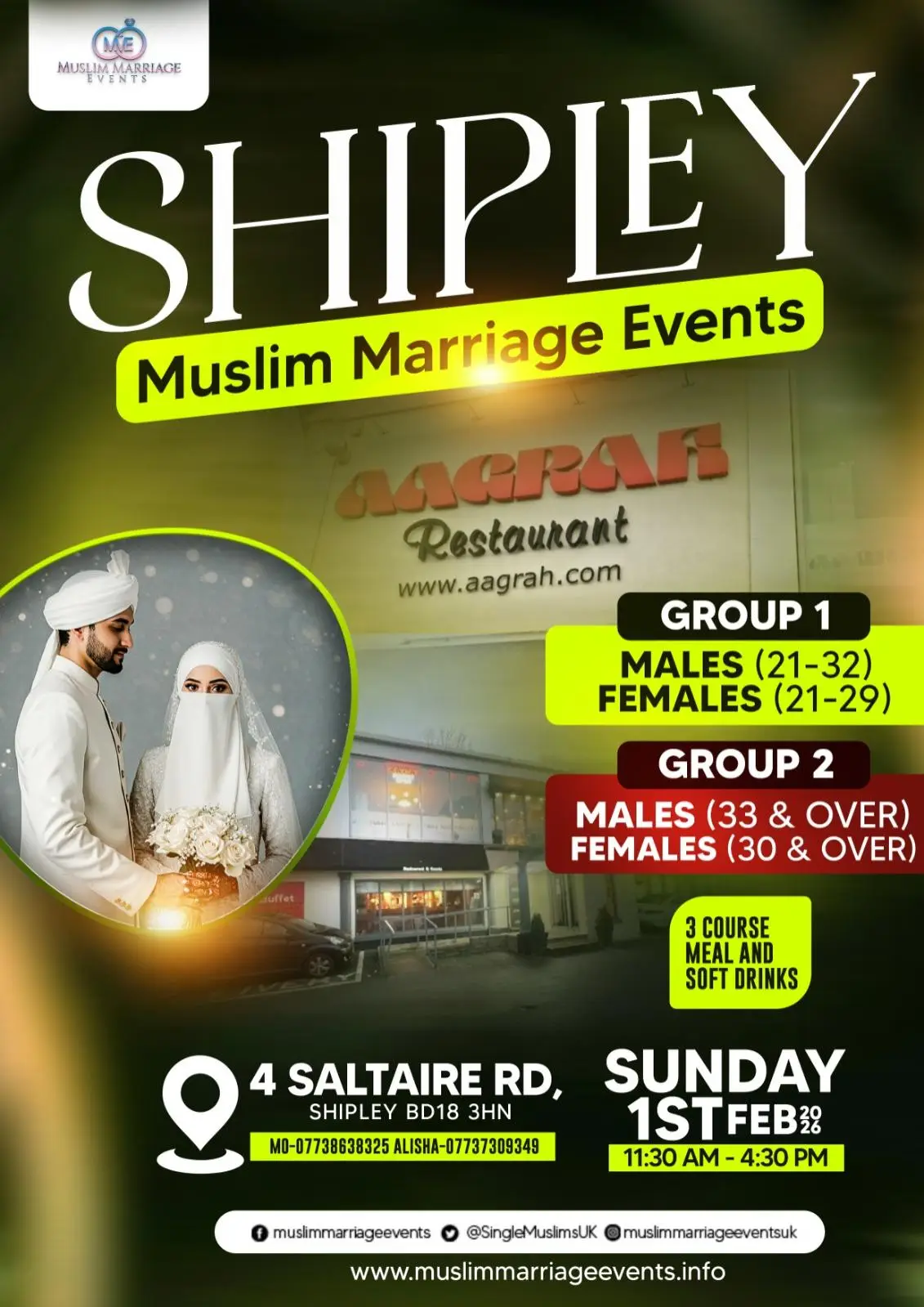 Muslim Marriage Events Shipley - 2 Age Groups on Sunday 1st February 2026 at Aagrah Shipley, 4 Saltaire Rd, Shipley, BD18 3HN