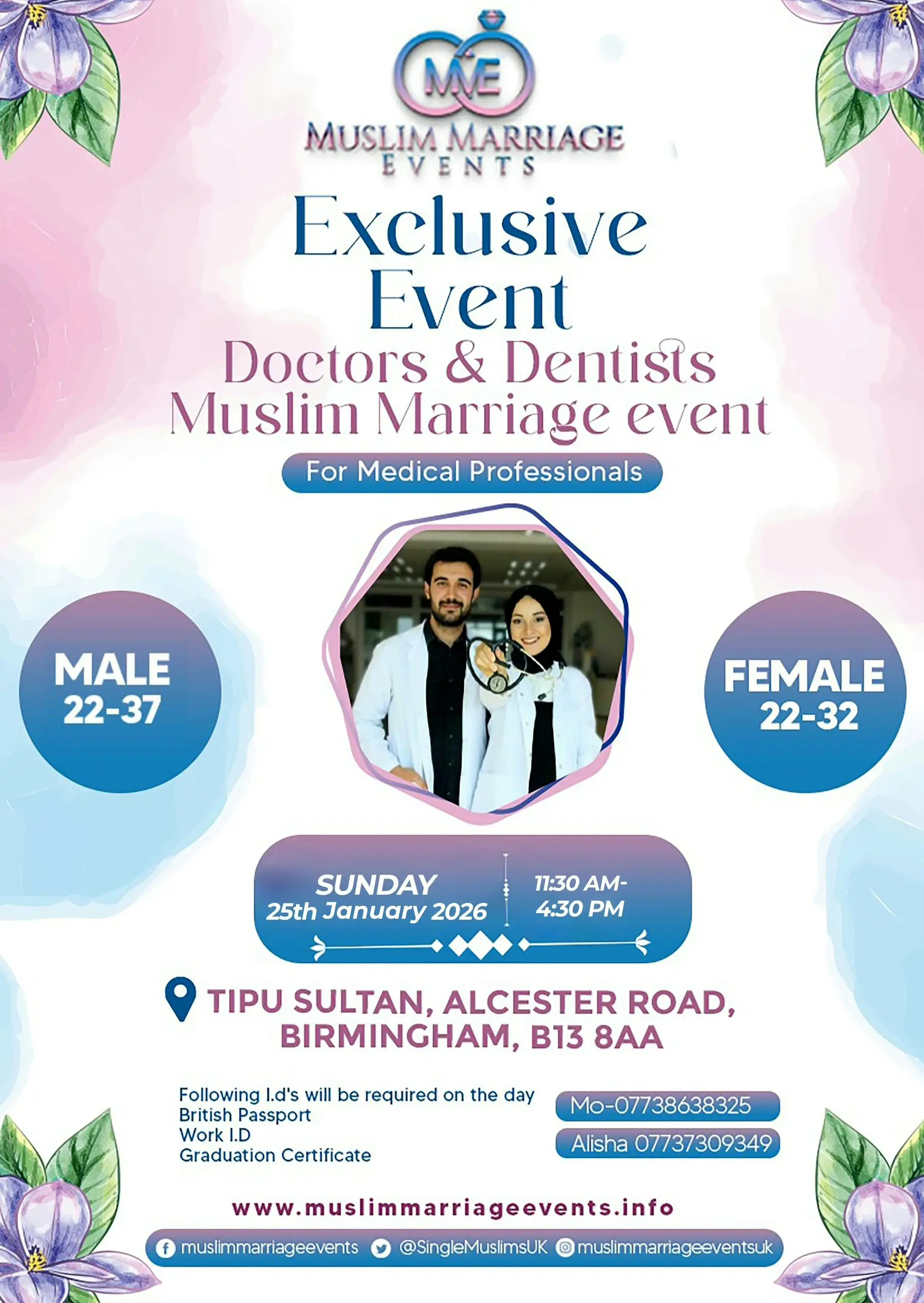 Muslim Marriage Events Birmingham - Doctors & Dentists Event, Sunday 25th January 2026 at Tipu Sultan, 43 Alcester Road, Moseley, Birmingham, B13 8AA